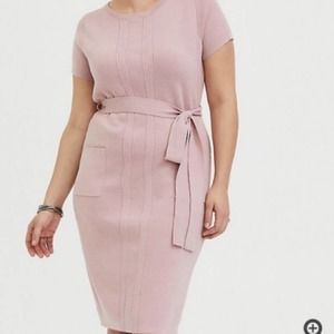Torrid Pink Knit Midi Dress Waist Tie Sz 1X